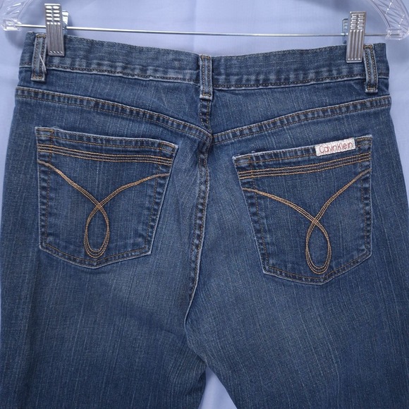 Calvin Klein Stretch Flare Denim Jeans Women 8 (30Wx32L) Mid Rise Blue Y2K - Picture 6 of 11